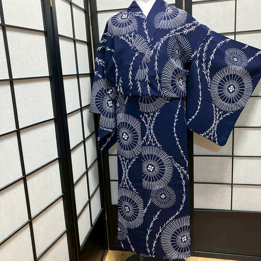 9431# Japanese Yukata Womens Vintage Fabric Cotton Robe Kimono Traditional