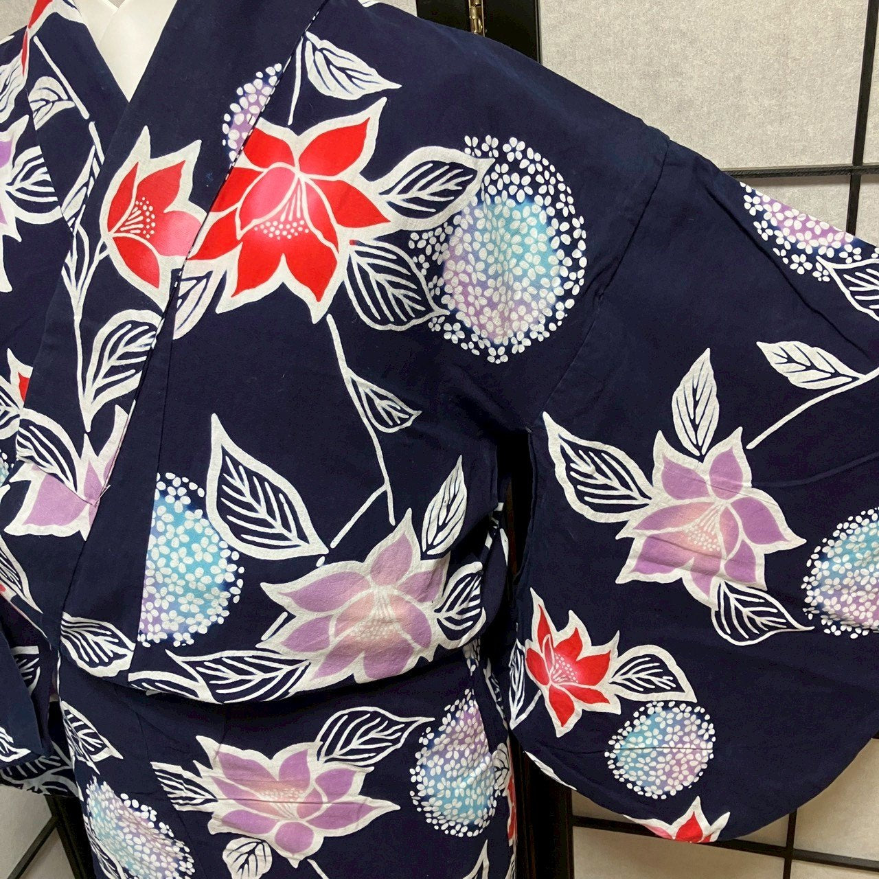 ［9101］浴衣 草花文様 ぼかし ゆかた 綿 レディース リメイク
