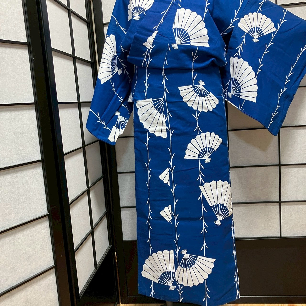 ［9105］浴衣 扇草木文様 ゆかた レディース 綿 リメイク