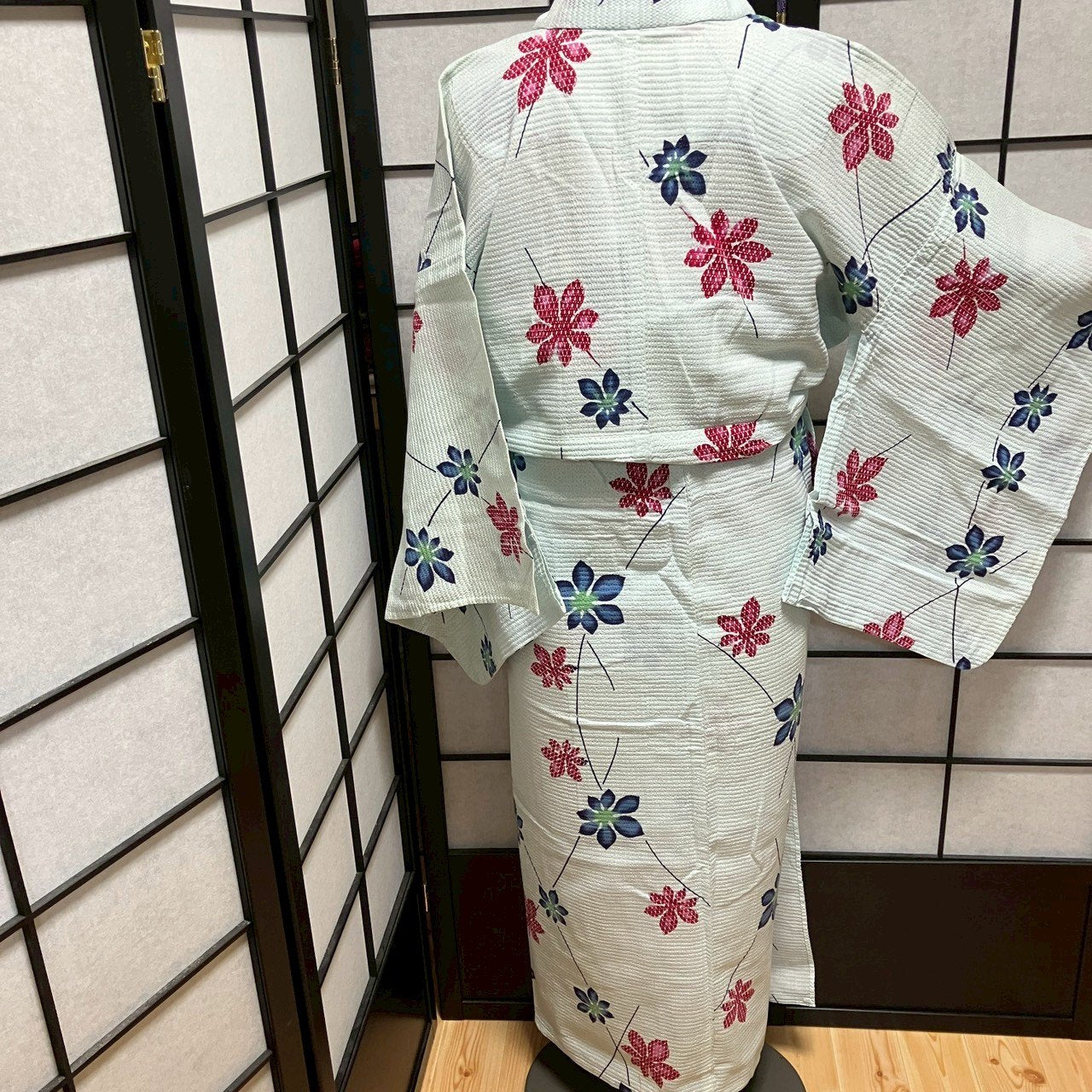 ［9485］浴衣 枝花文様 絞り調 ゆかた レディース リメイク 綿