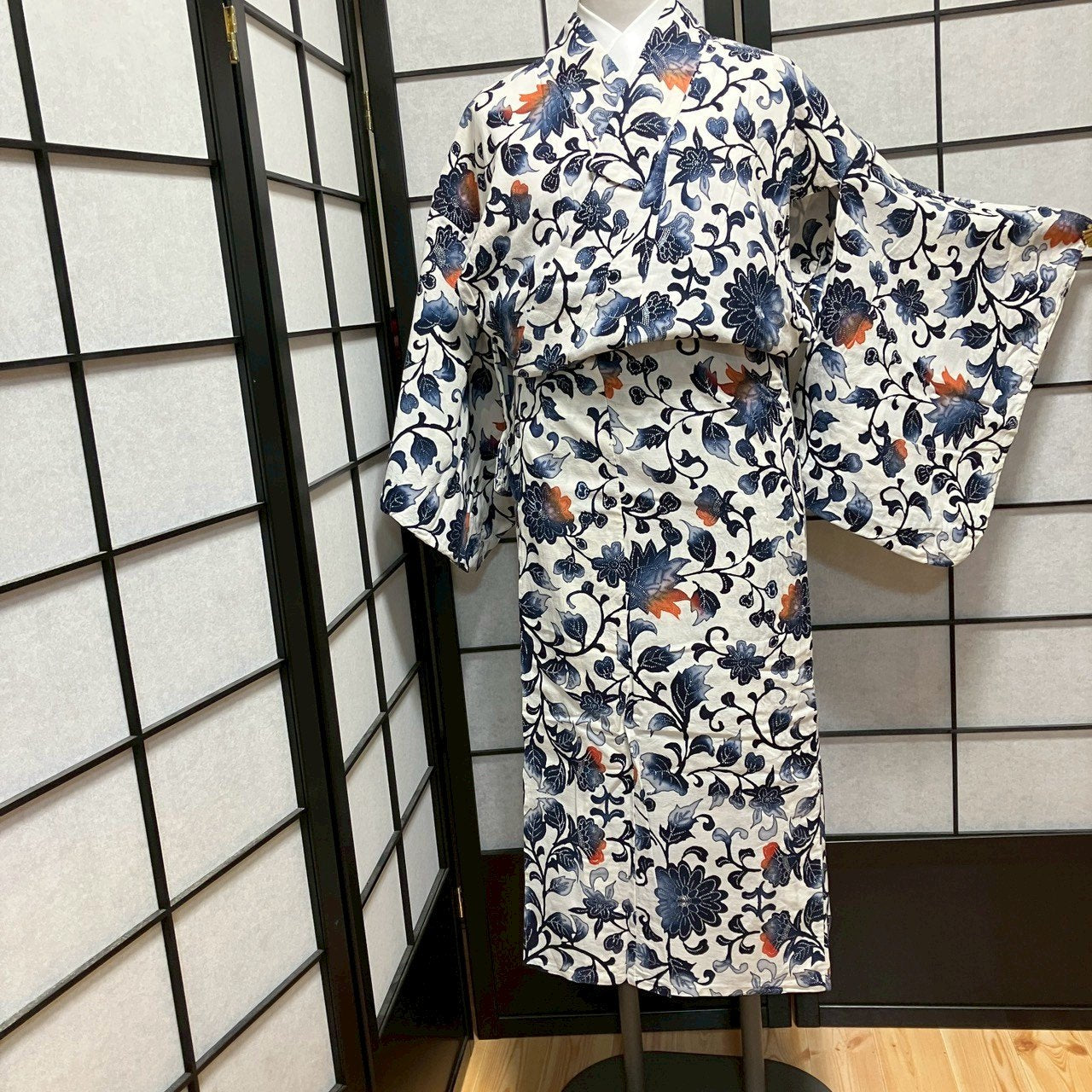 ［9111］浴衣 花唐草文様 綿 レディース ゆかた リメイク