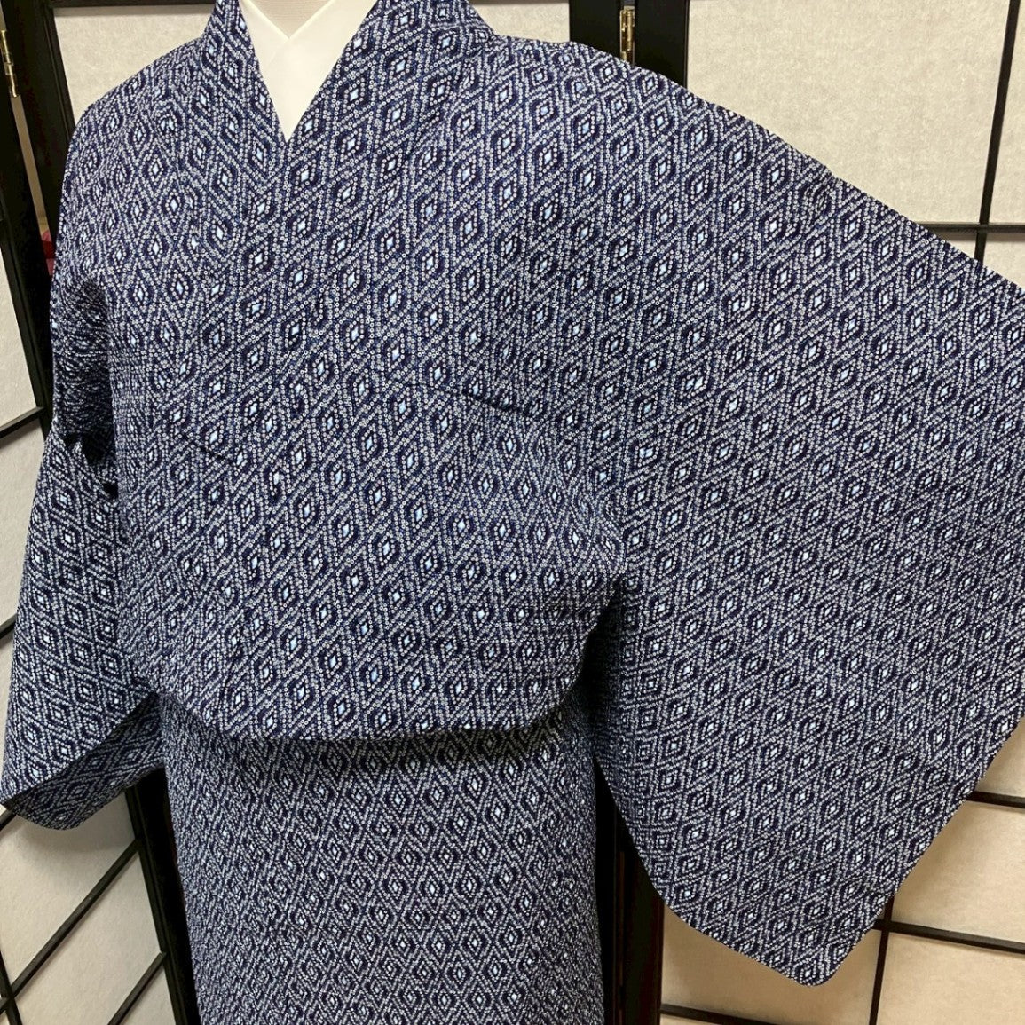 ［9134］浴衣 子持ち菱文様 絞り調 ゆかた レディース 綿 リメイク