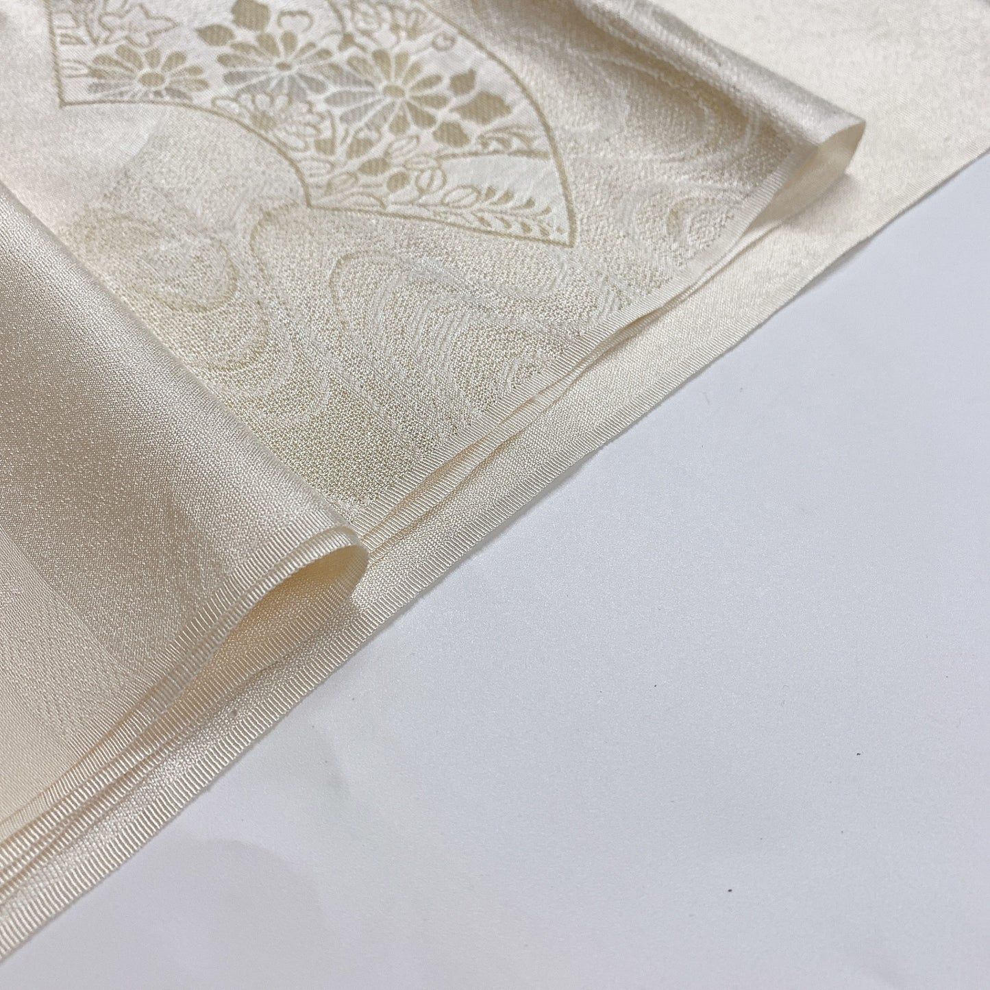 ［8643 ］帯締め 帯揚げ セット 扇面草花流水文様 金糸 正絹 着物 帯絞め
