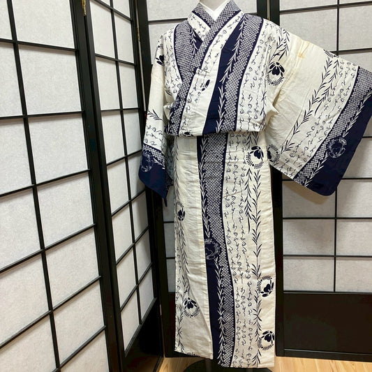 9460# Japanese Yukata Womens Vintage Fabric Cotton Robe Kimono Traditional