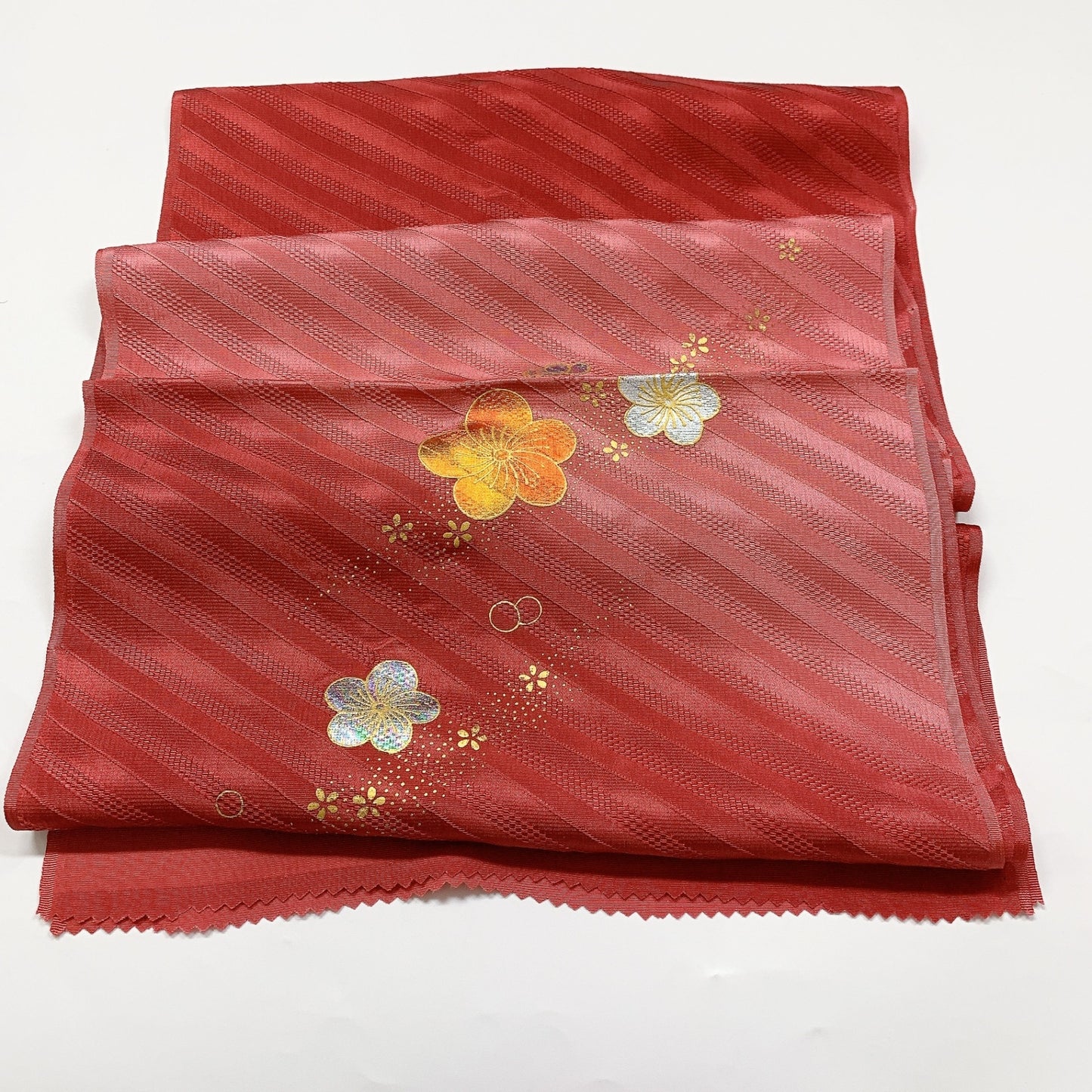 ［8396］帯締め 帯揚げ セット 草花 斜め縞文様 金彩 正絹 着物 帯絞め
