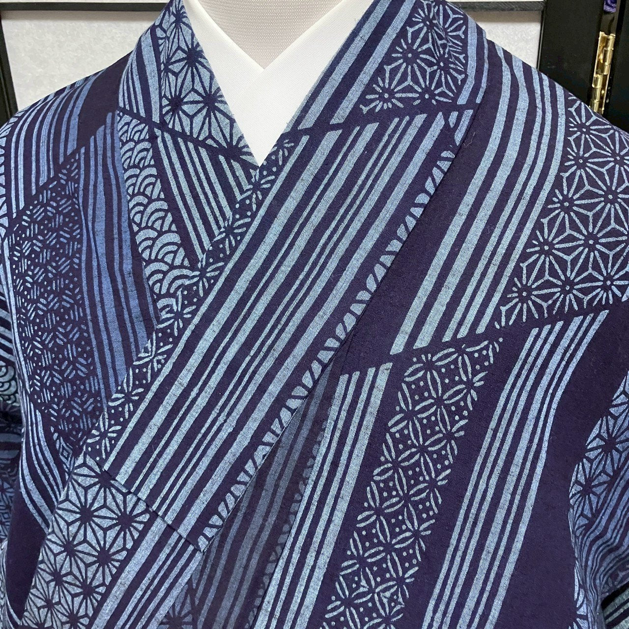 ［9465］浴衣 美品 麻の葉青海波吉祥文様 ゆかた レディース 綿 リメイク