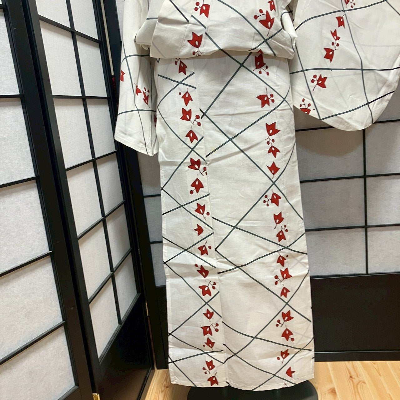 ［9473］浴衣 草花文様 ゆかた 白 レディース 綿 リメイク