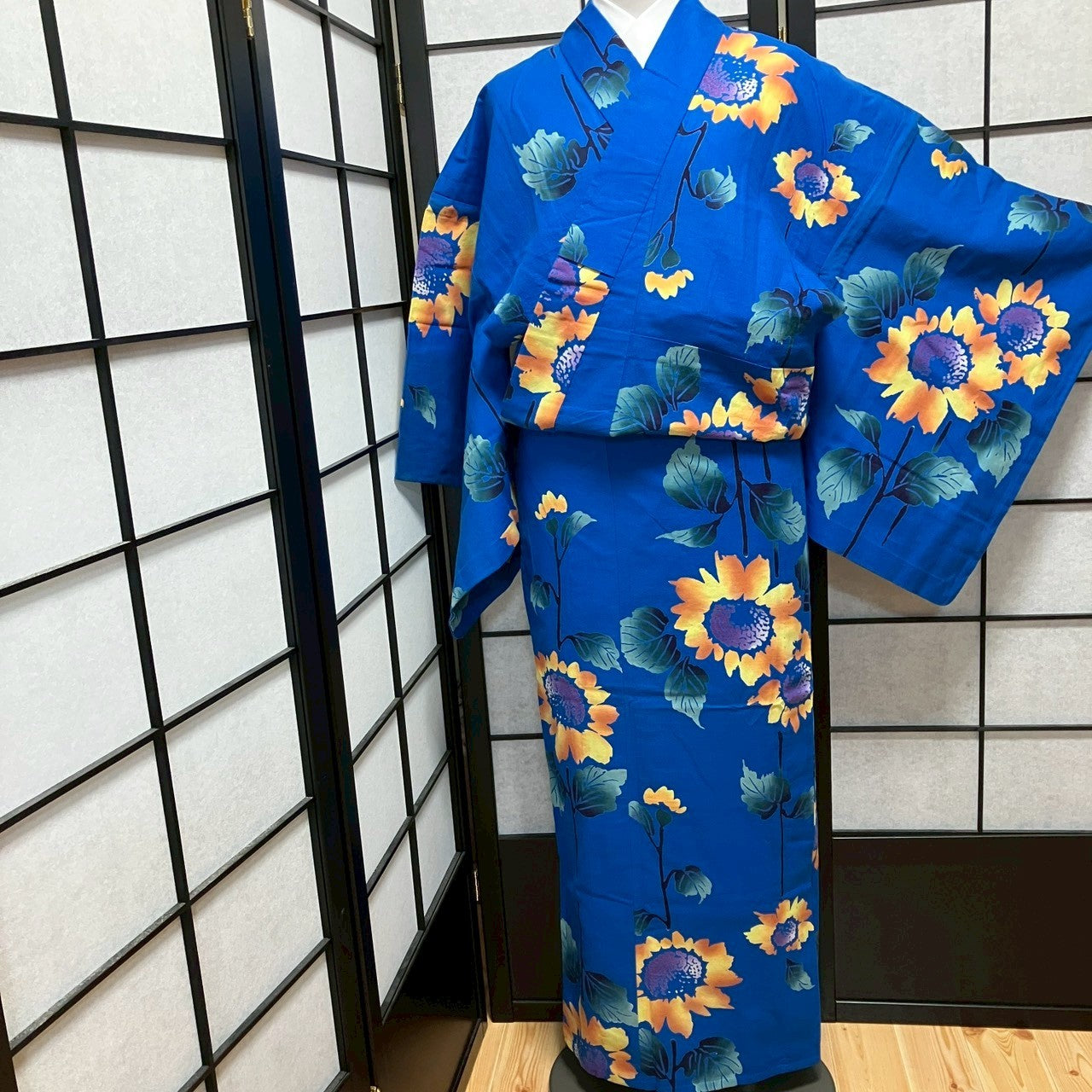 ［9138］浴衣 向日葵文様 ひまわり ゆかた レディース リメイク 綿