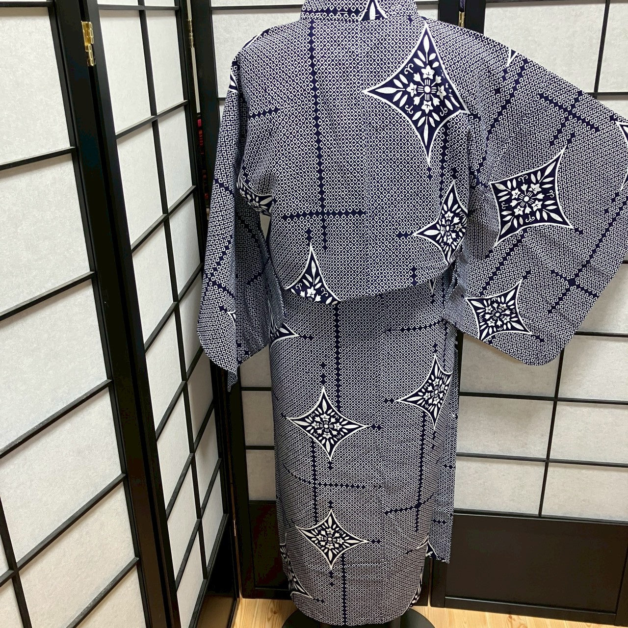 ［9163］浴衣 花菱文様 鹿の子柄 ゆかた レディース 綿 リメイク