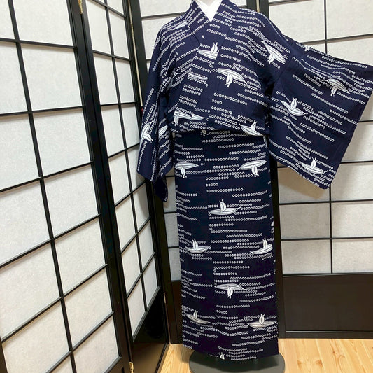 9454# Japanese Yukata Womens Vintage Fabric Cotton Robe Kimono Traditional
