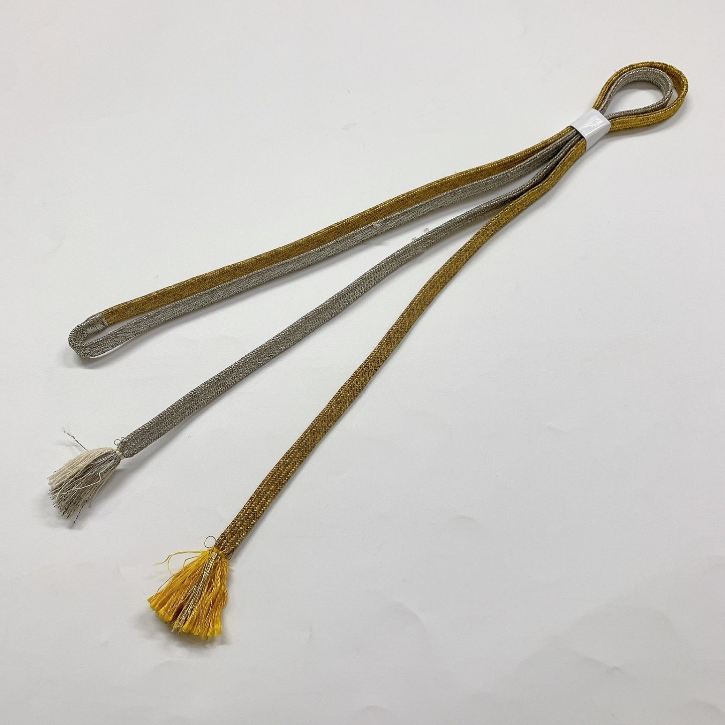 ［8695］帯締め 帯揚げ セット 扇草花文様 金銀糸 正絹 着物 帯絞め
