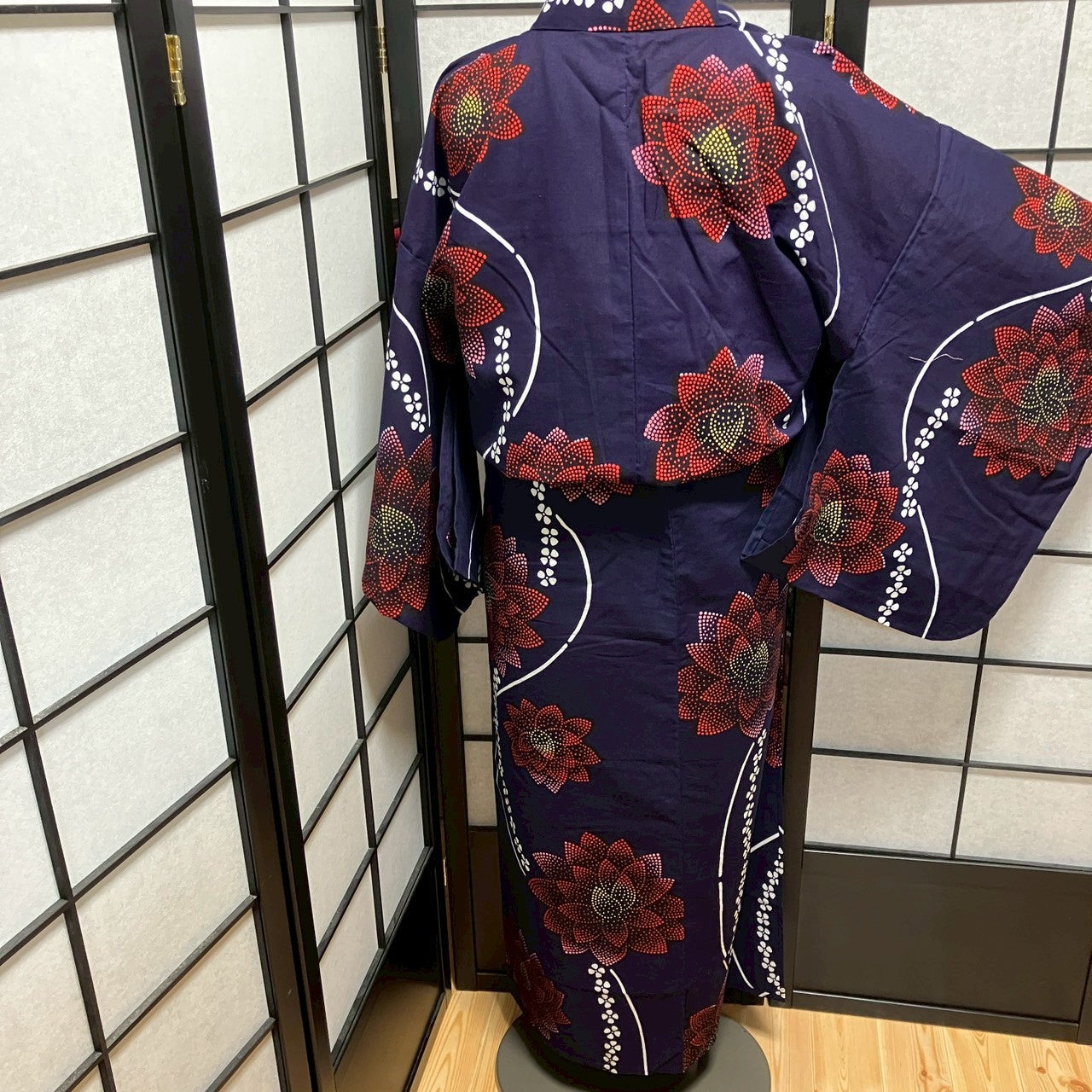 ［9448］浴衣 美品 草花文様 ゆかた レディース リメイク 綿