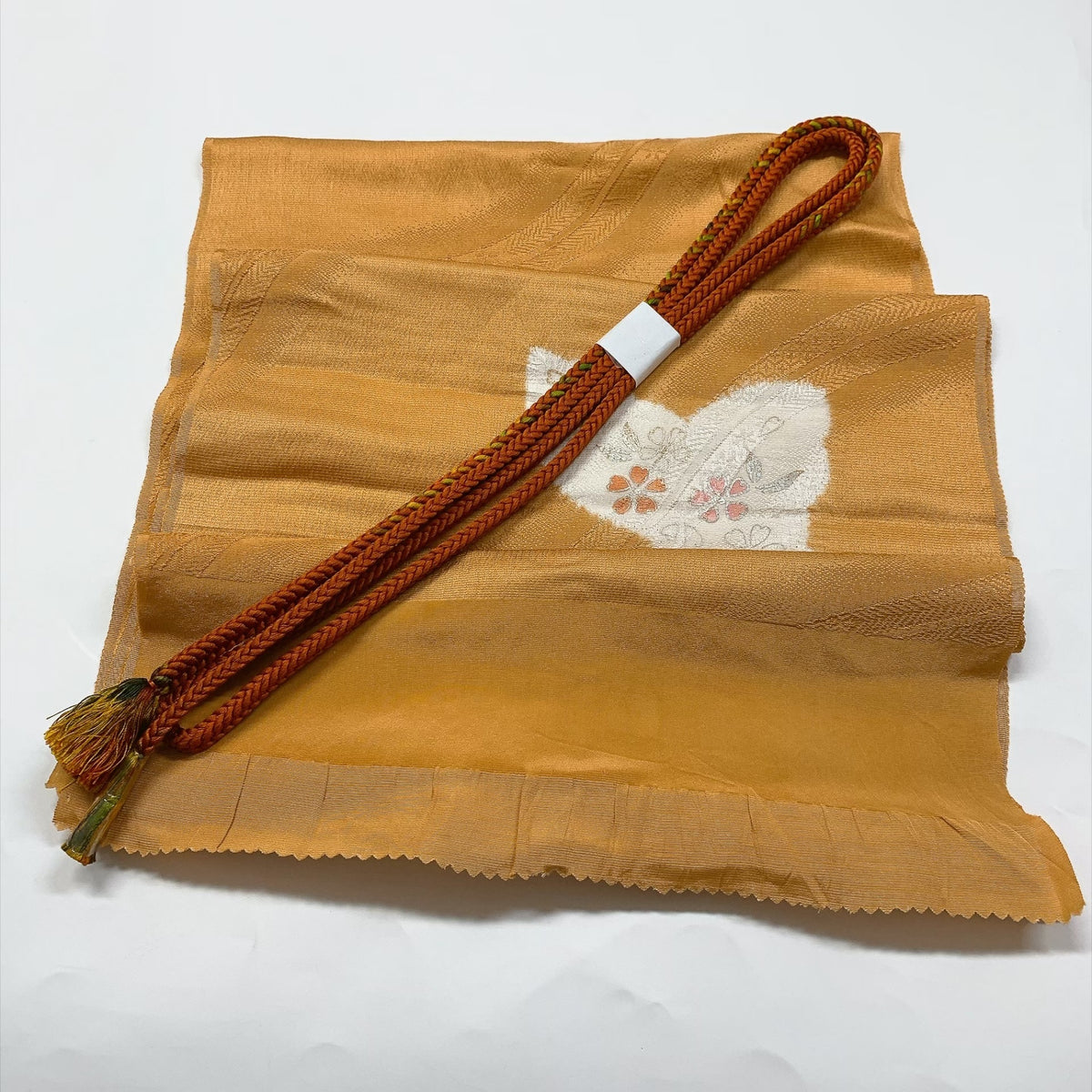 ［9873］帯締め 帯揚げ セット 草花文様 金銀彩 正絹 着物 帯絞め