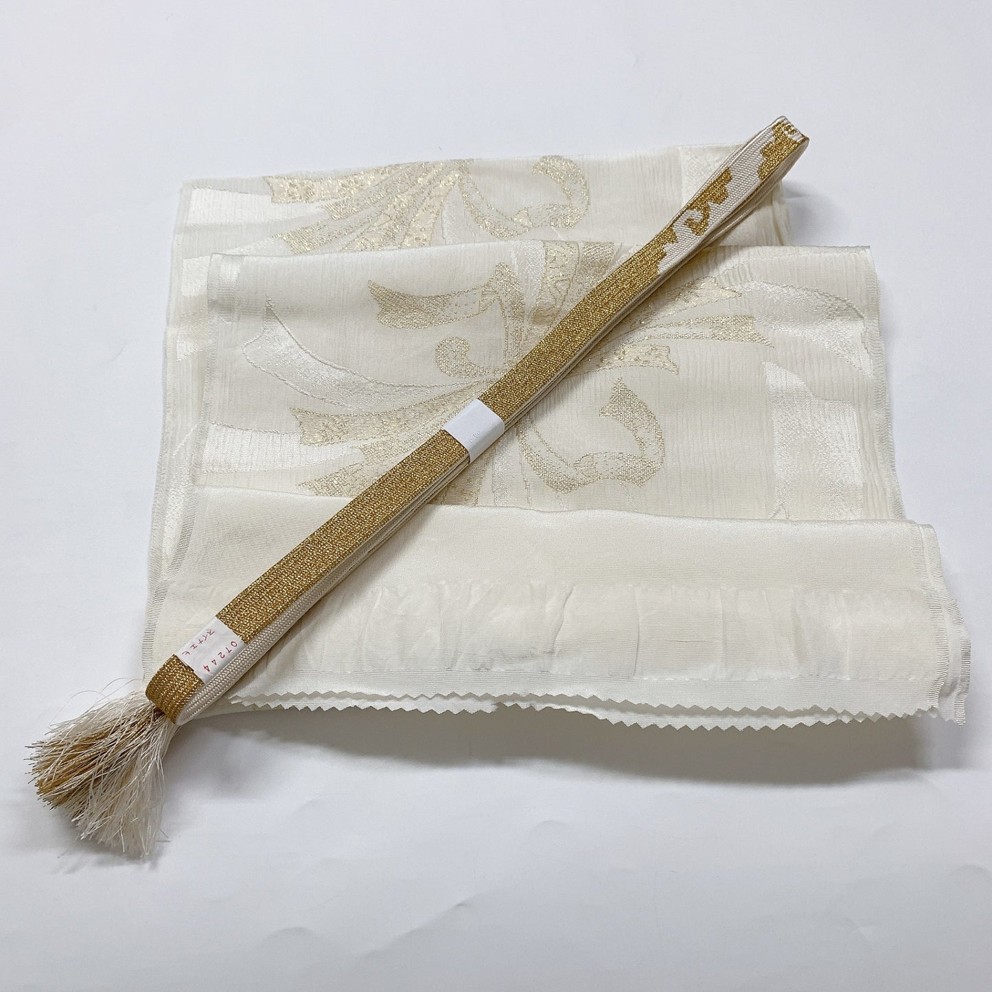 ［8704］帯締め 帯揚げ セット 束ね熨斗目文様 金糸 正絹 着物 帯絞め