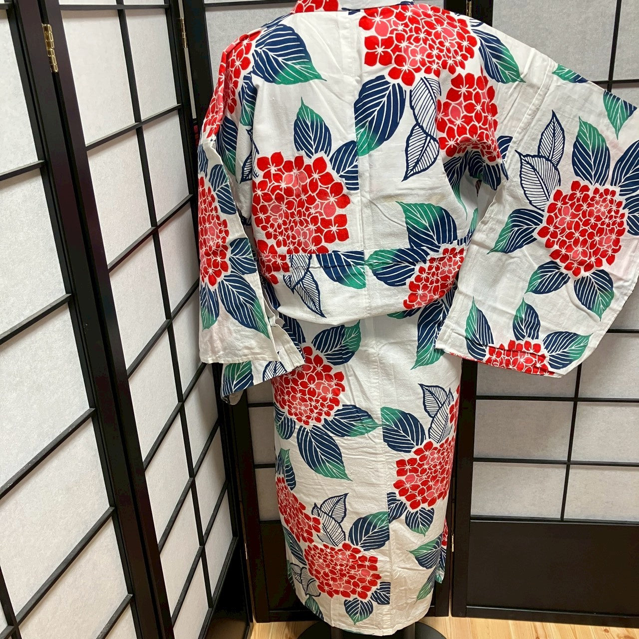 ［9430］浴衣 あじさい 紫陽花文様 ゆかた 綿 リメイク 白 レディース