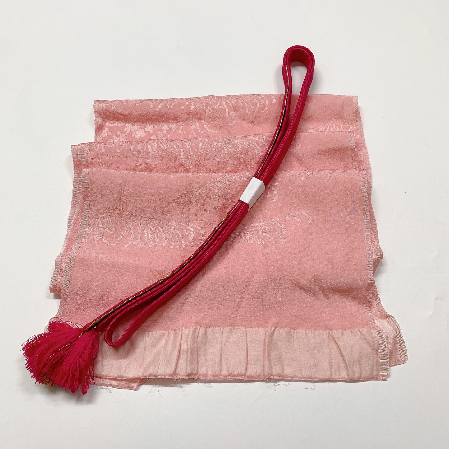 8066# Japanese Kimono Accessory Vintage Obiage and Obijime 2-piece Set Silk