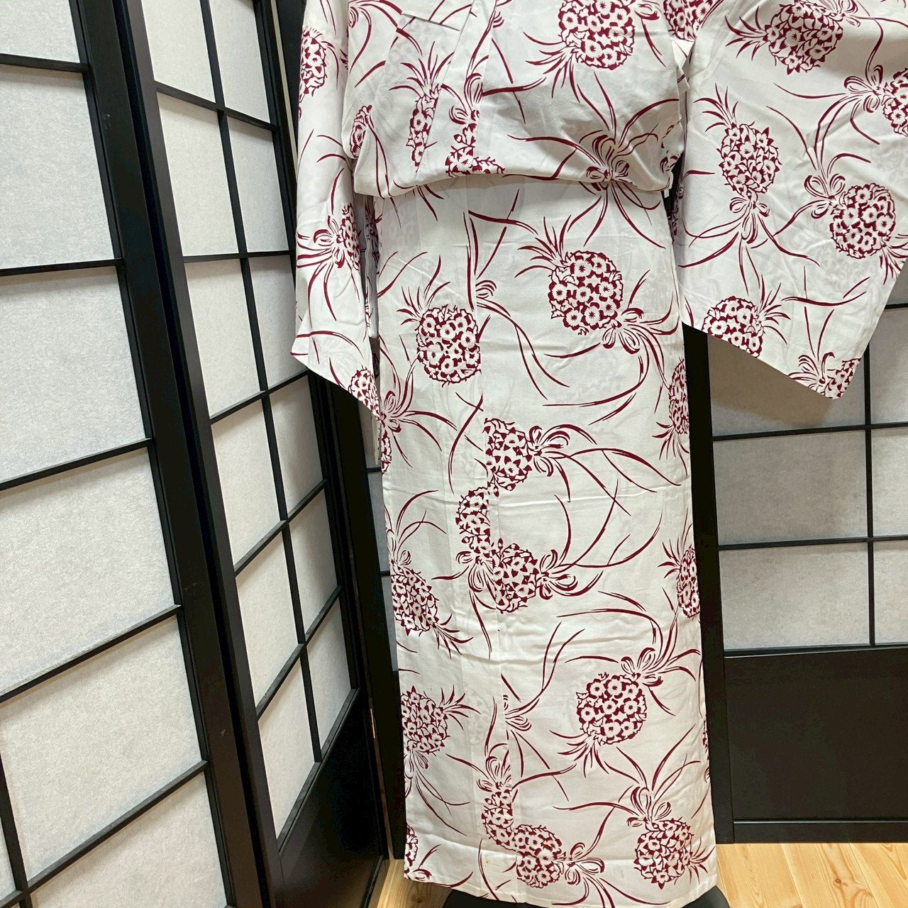 ［9475］浴衣 花束文様 白 ゆかた レディース 綿 リメイク