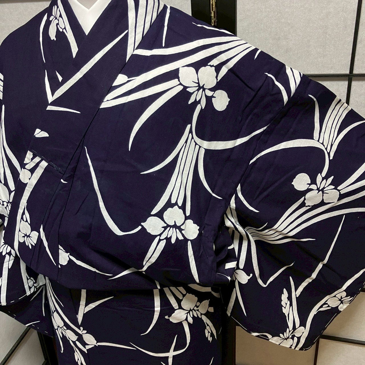 ［9479］浴衣 菖蒲文様 幅広サイズ ゆかた レディース リメイク 綿