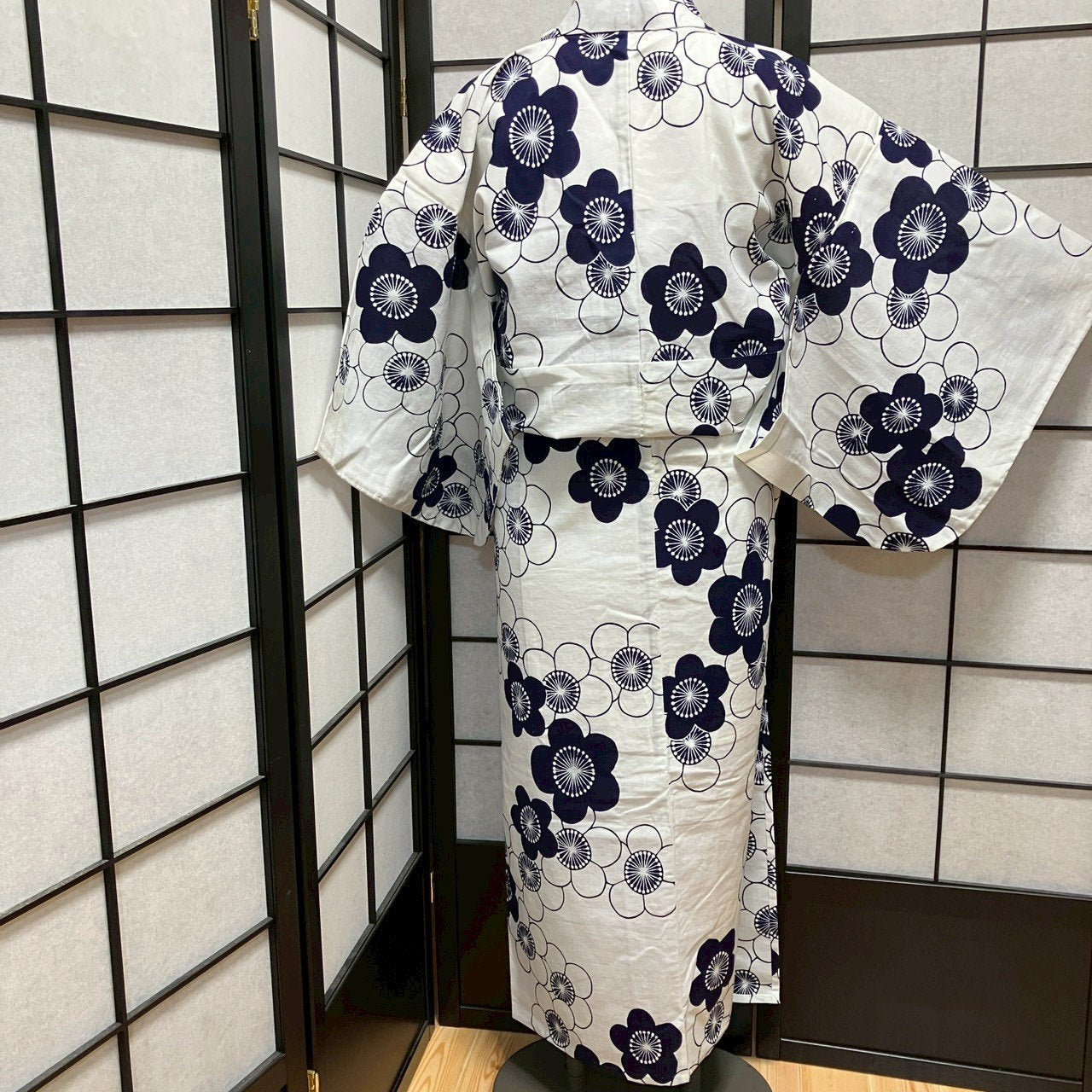 ［9434］浴衣 梅鉢文様 白 ゆかた レディース リメイク 綿
