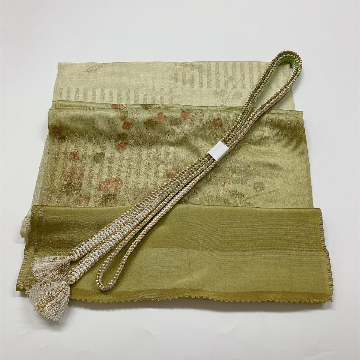 ［9297］帯締め 帯揚げ セット 枝花文様 ぼかし 金彩 正絹 着物 帯絞め