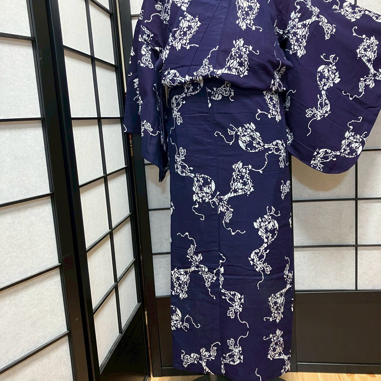 ［9482］浴衣 桐草木文様 ゆかた レディース 綿 リメイク