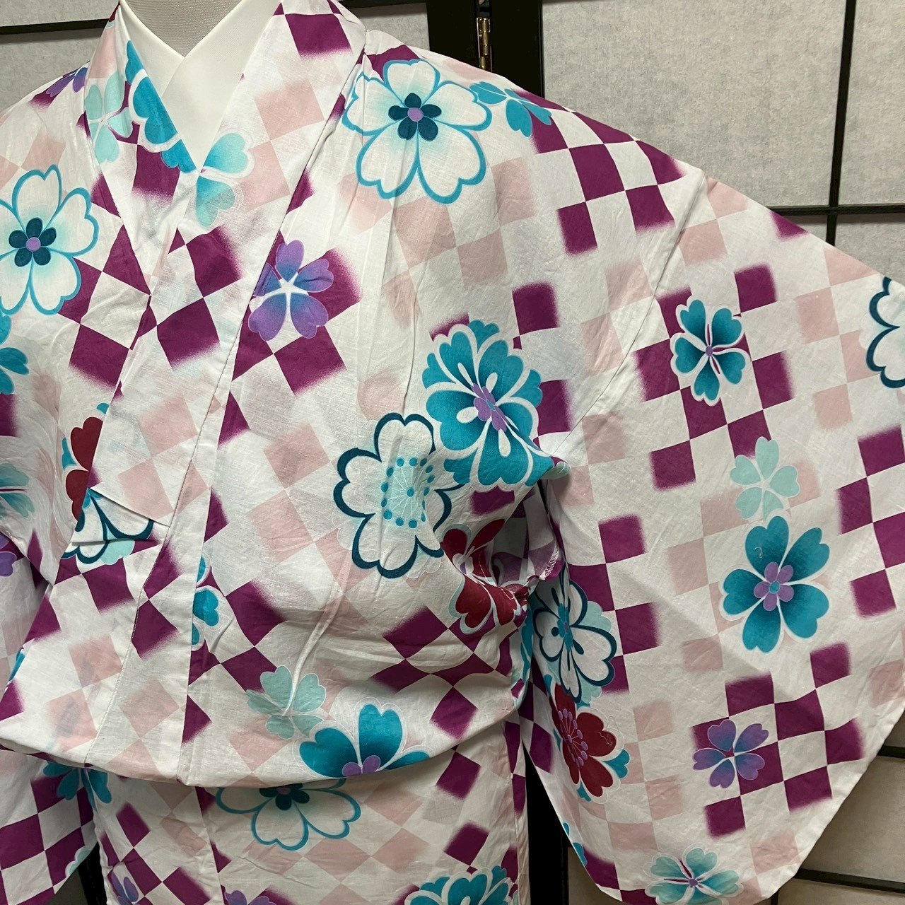 ［9131］浴衣 美品 草花吉祥文様 ゆかた 綿 レディース リメイク