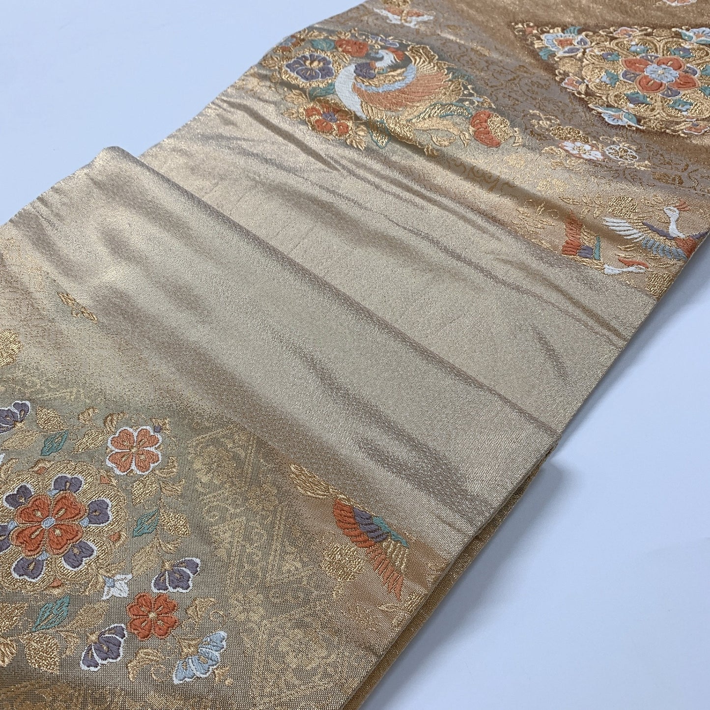 ［8959］袋帯 花菱鳳凰文様 金彩 六通 正絹 着物 フォーマル