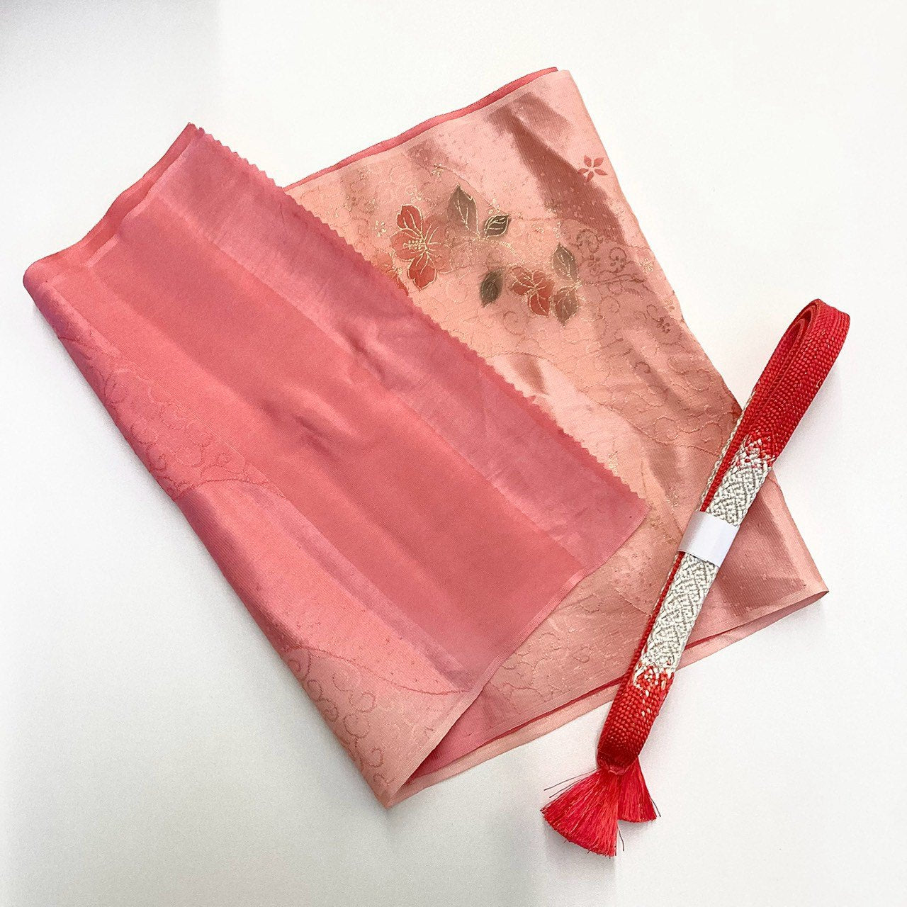 ［9182］帯締め 帯揚げ セット 草花蔓道長文様 金彩 正絹 着物 帯絞め