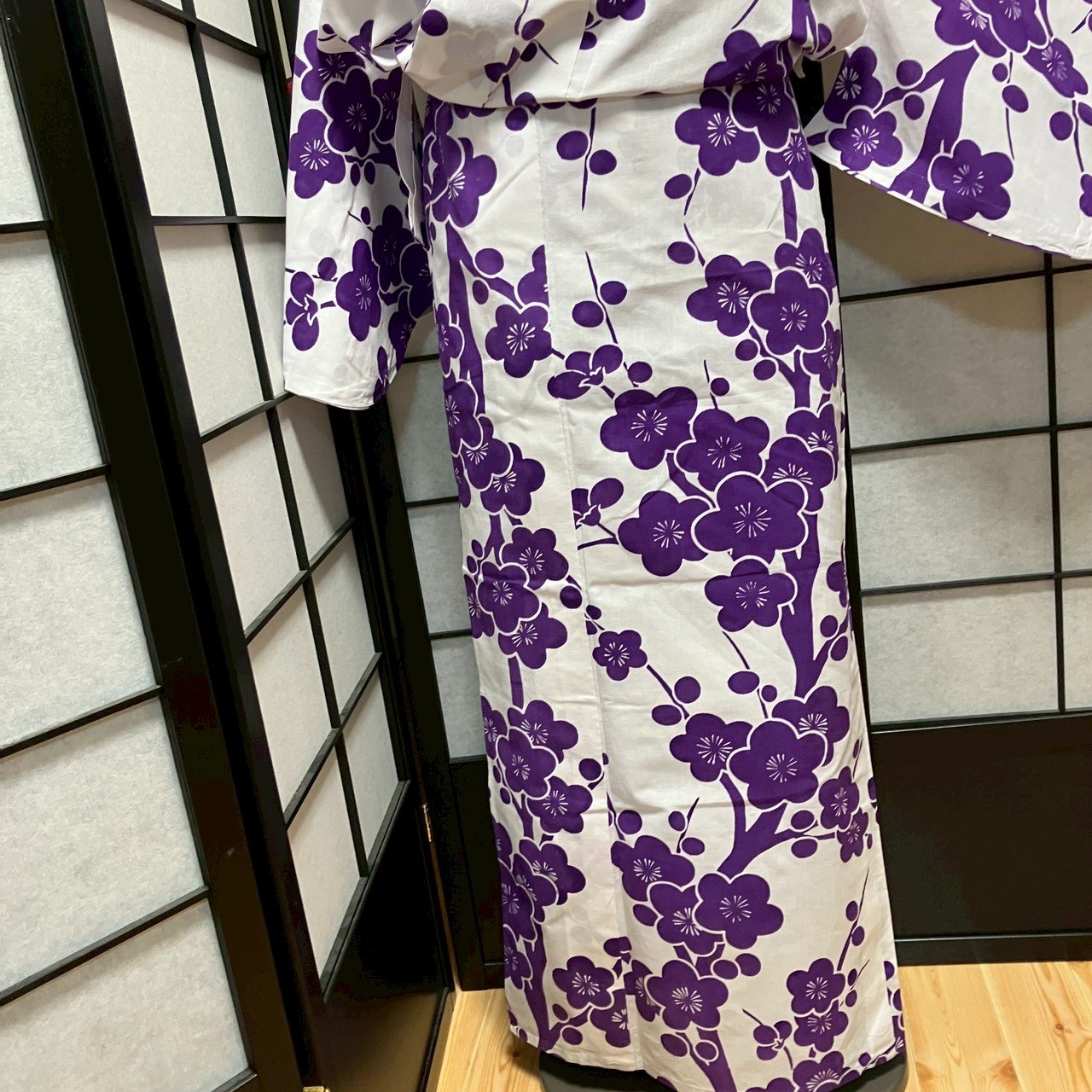 ［8777］浴衣 枝梅文様 幅広サイズ 綿 ゆかた レディース リメイク