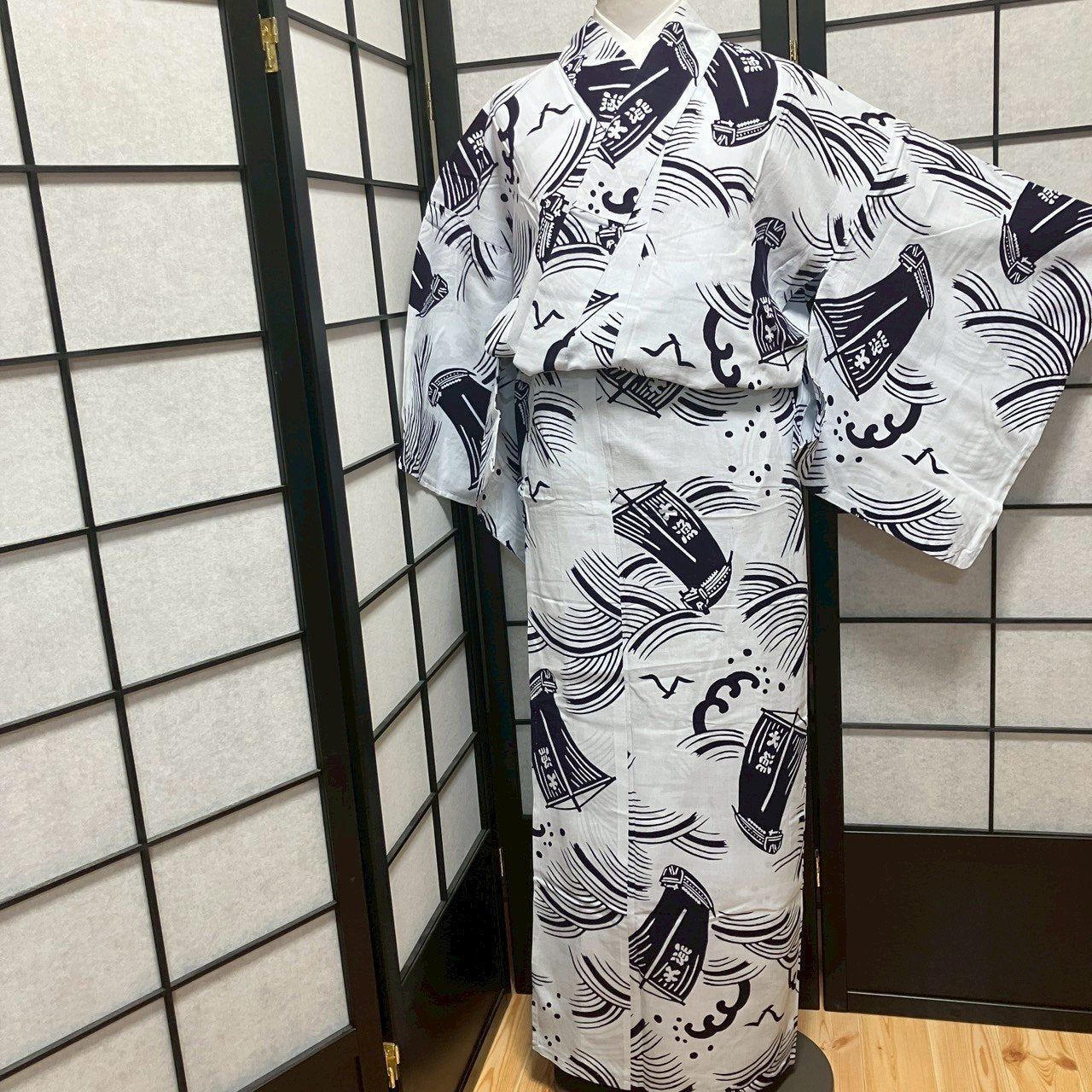 8763# Japanese Yukata Womens Vintage Fabric Cotton Robe Kimono Traditional