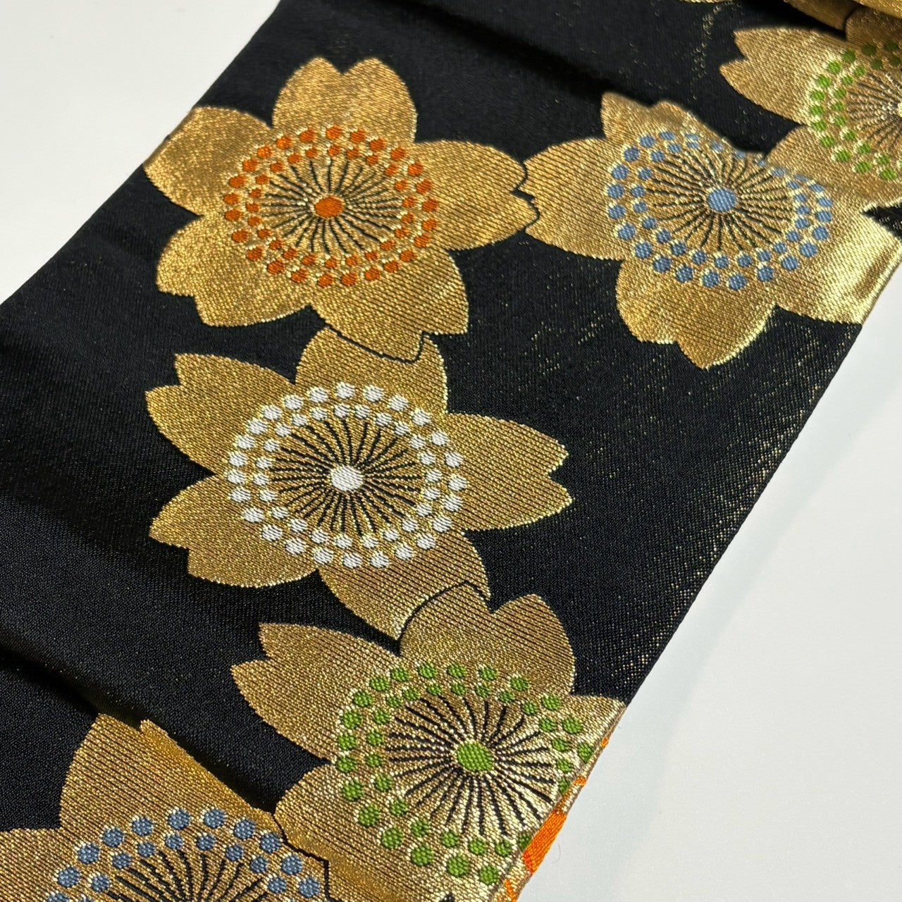［9545］半幅帯 美品 草花文様 黒 リバーシブル 半巾帯 浴衣 着物 レディース 袴