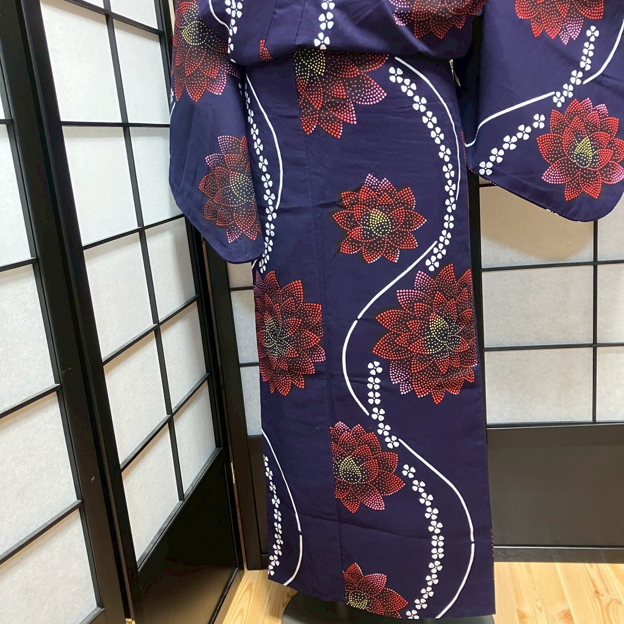［9448］浴衣 美品 草花文様 ゆかた レディース リメイク 綿
