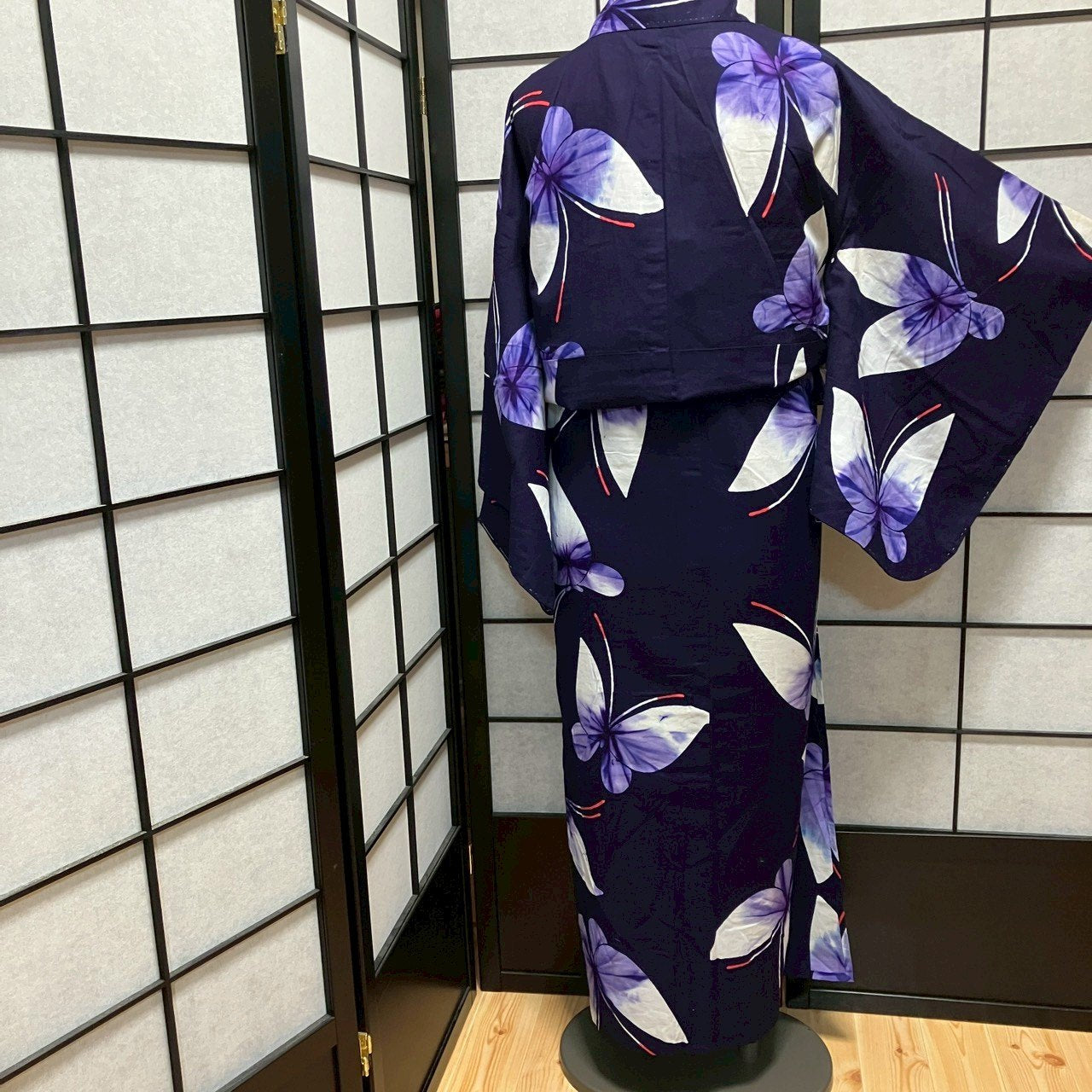 ［9486］浴衣 舞蝶文様 ゆかた レディース 綿 リメイク