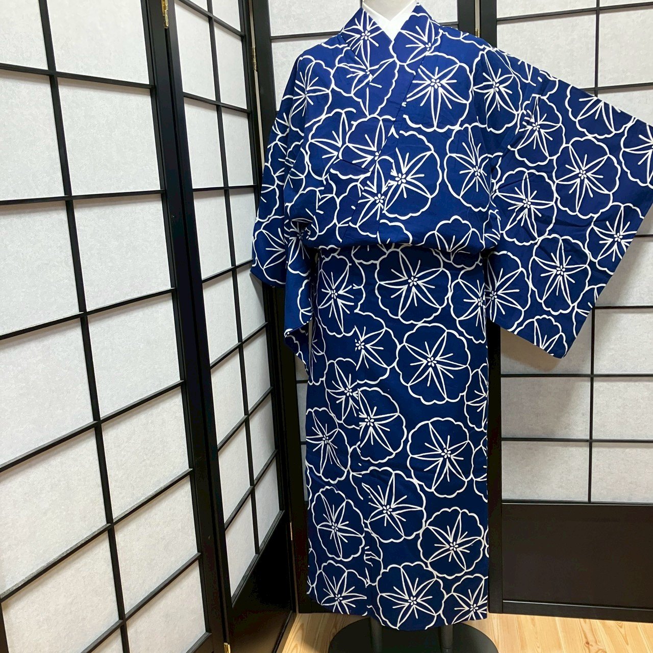 ［9455］浴衣 朝顔文様 あさがお 綿 リメイク レディース ゆかた