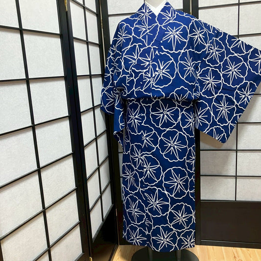 9455# Japanese Yukata Womens Vintage Fabric Cotton Robe Kimono Traditional