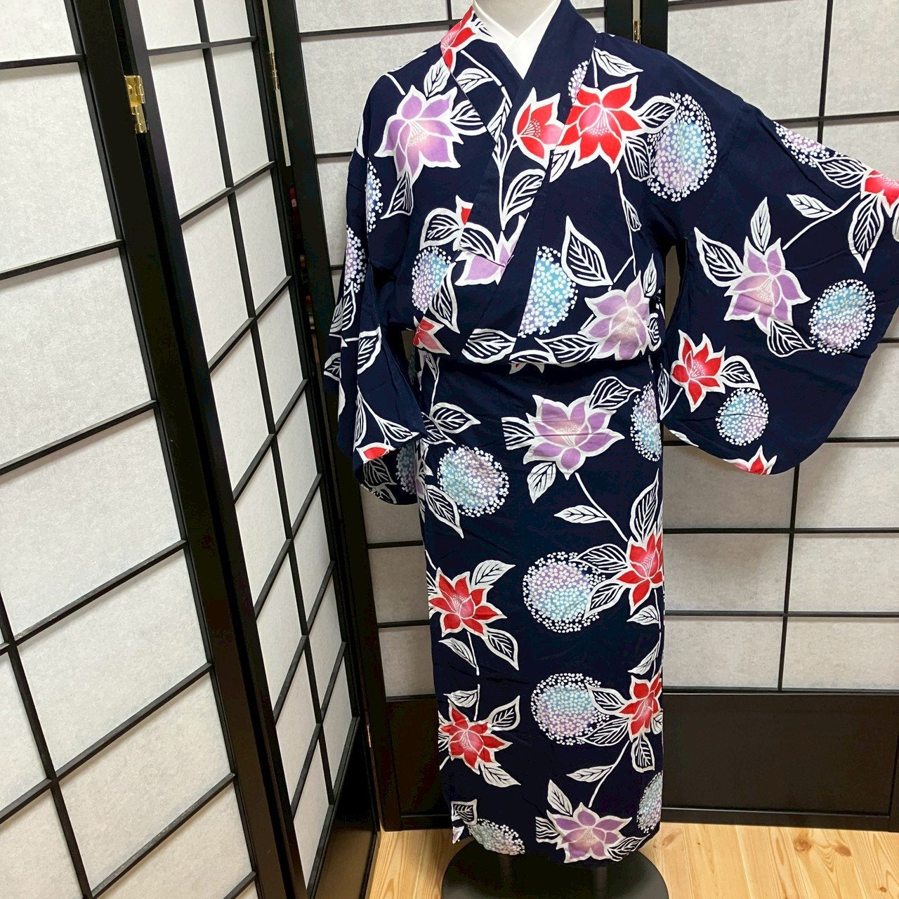 ［9101］浴衣 草花文様 ぼかし ゆかた 綿 レディース リメイク
