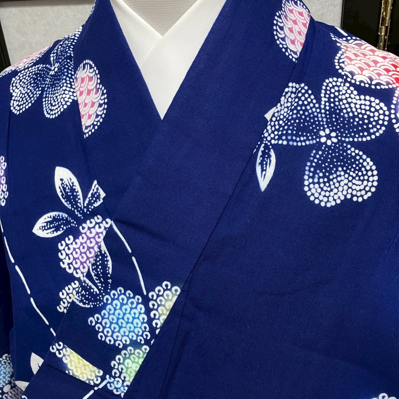［8788］浴衣 美品 草花吉祥文様 青海波 ぼかし 綿 ゆかた レディース リメイク