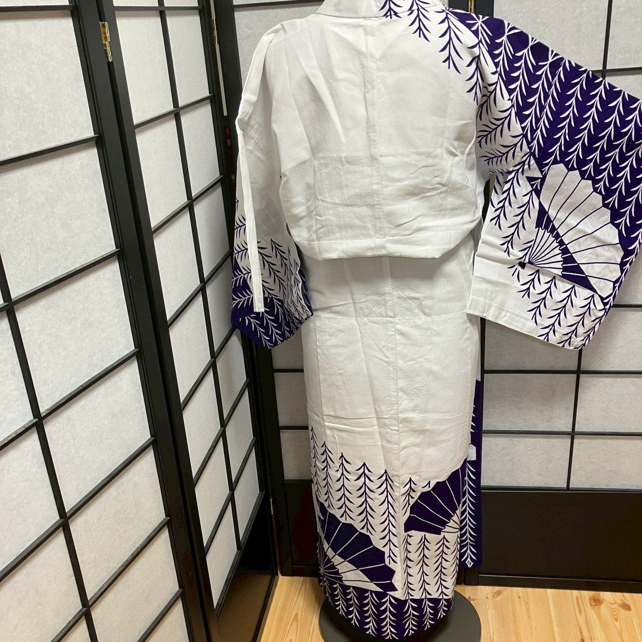 ［9132］浴衣 扇草木文様 ゆかた レディース リメイク 綿