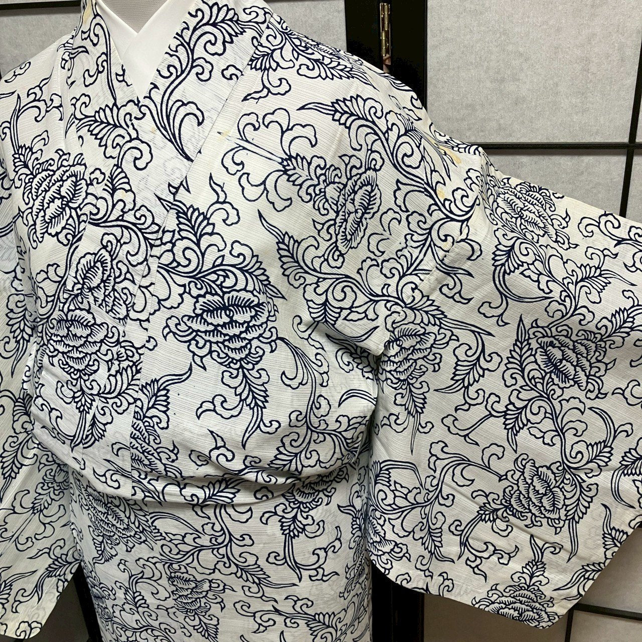 ［9088］浴衣 花唐草文様 ゆかた 綿 レディース リメイク