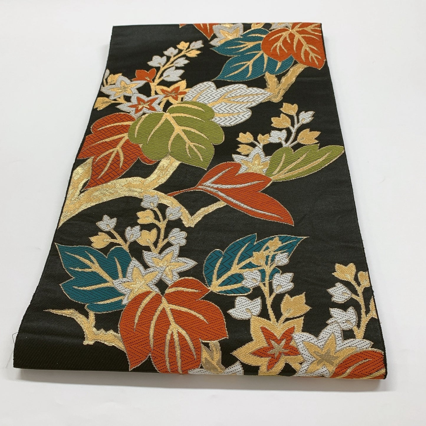 9010# Japanese Vintage Fukuro Obi Belt Kimono Fabric Silk Traditional Black