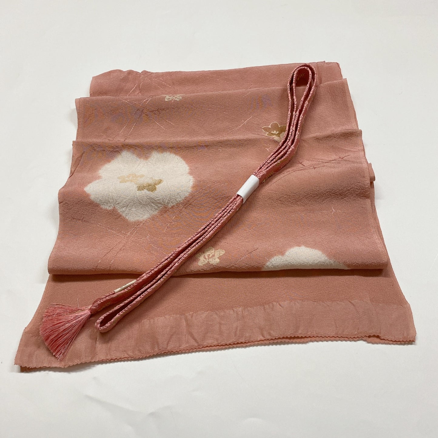 ［8341］帯締め 帯揚げ セット 枝花文様 金糸 正絹 着物 帯絞め