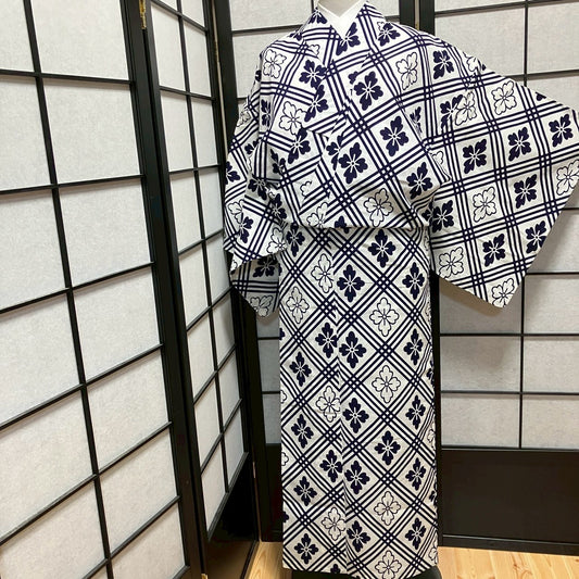 9438# Japanese Yukata Womens Vintage Fabric Cotton Robe Kimono Traditional