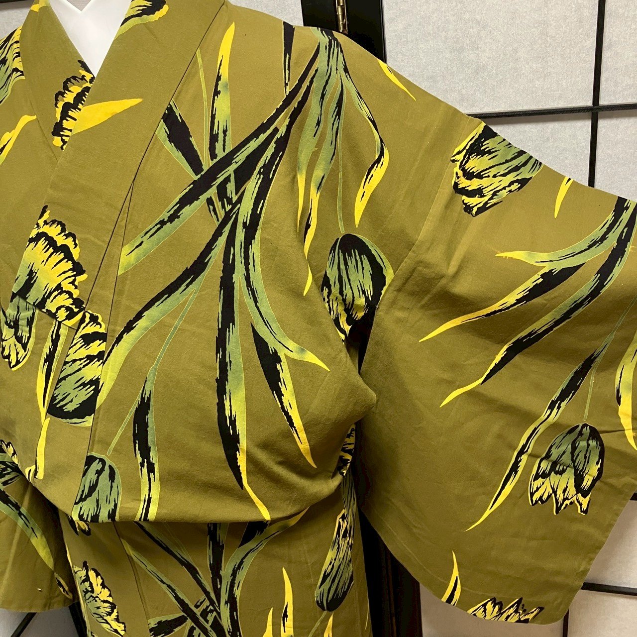 ［9424］浴衣 美品 草花文様 チューリップ ぼかし ゆかた レディース 綿 リメイク