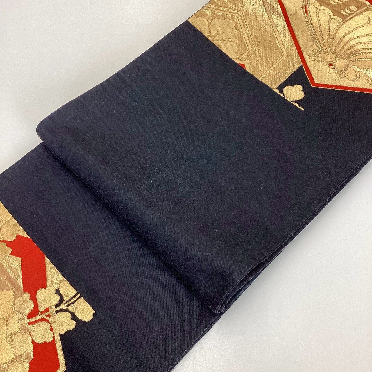 ［8844］袋帯 桐蝶亀甲文様 金糸 六通 黒地 正絹 着物 フォーマル