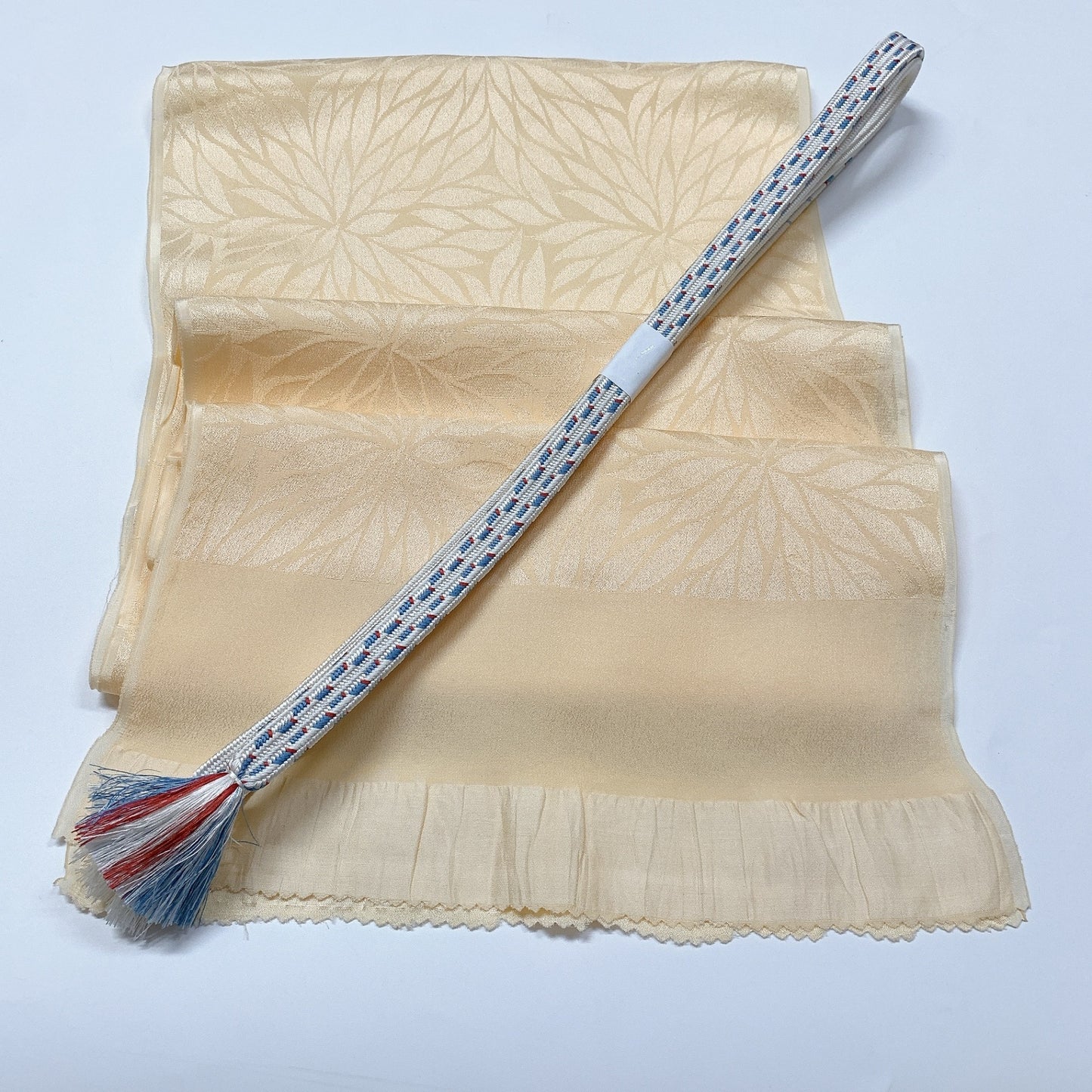 8067# Japanese Kimono Accessory Vintage Obiage and Obijime 2-piece Set Silk
