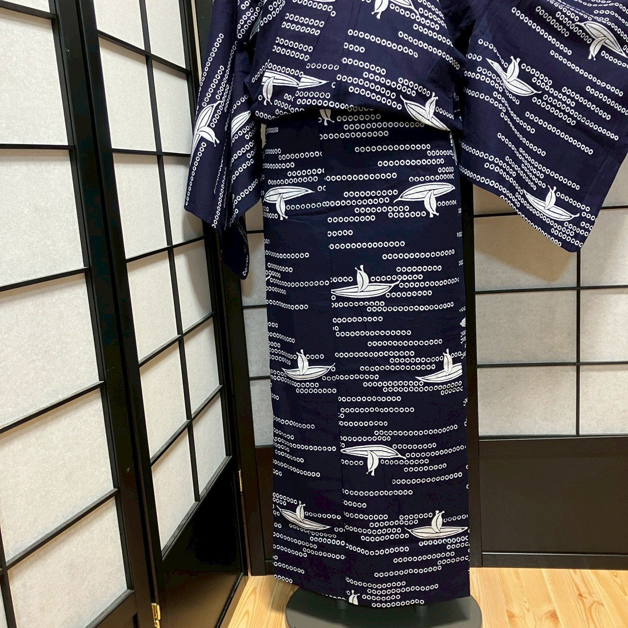 ［9454］浴衣 草葉船文様 ゆかた レディース 綿 リメイク