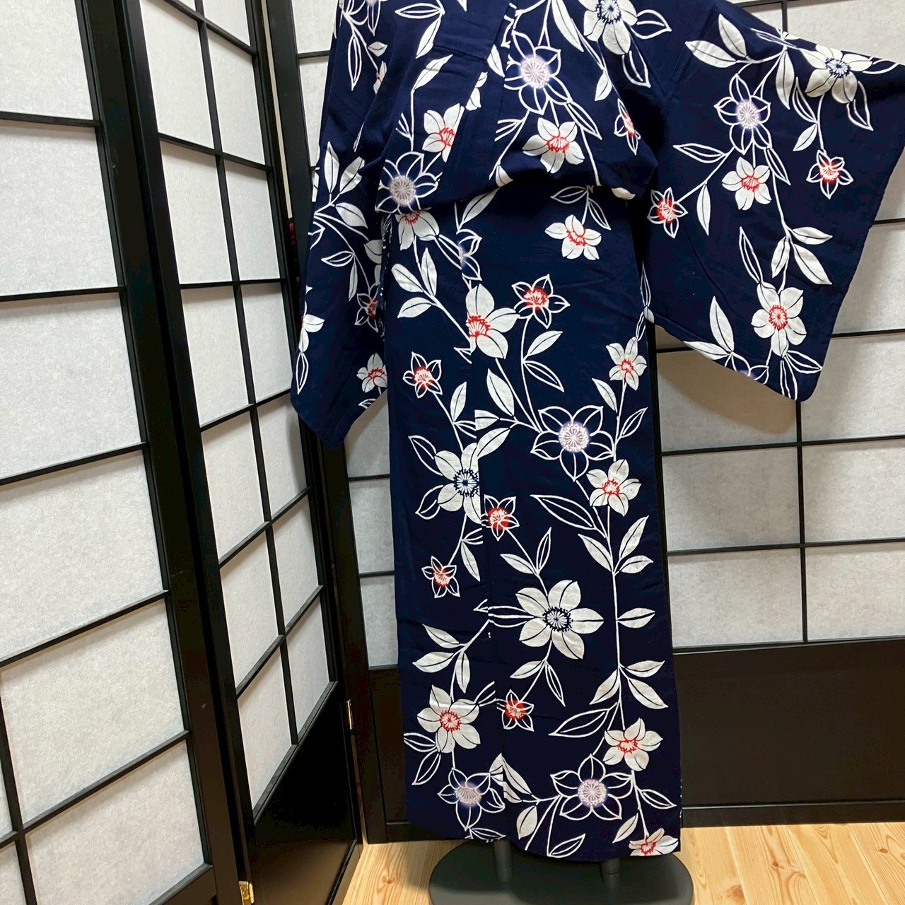 ［9494］浴衣 枝花文様 ゆかた レディース 綿 リメイク
