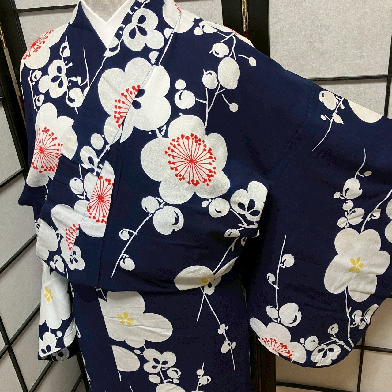 ［9466］浴衣 枝梅文様 ゆかた レディース 綿 リメイク