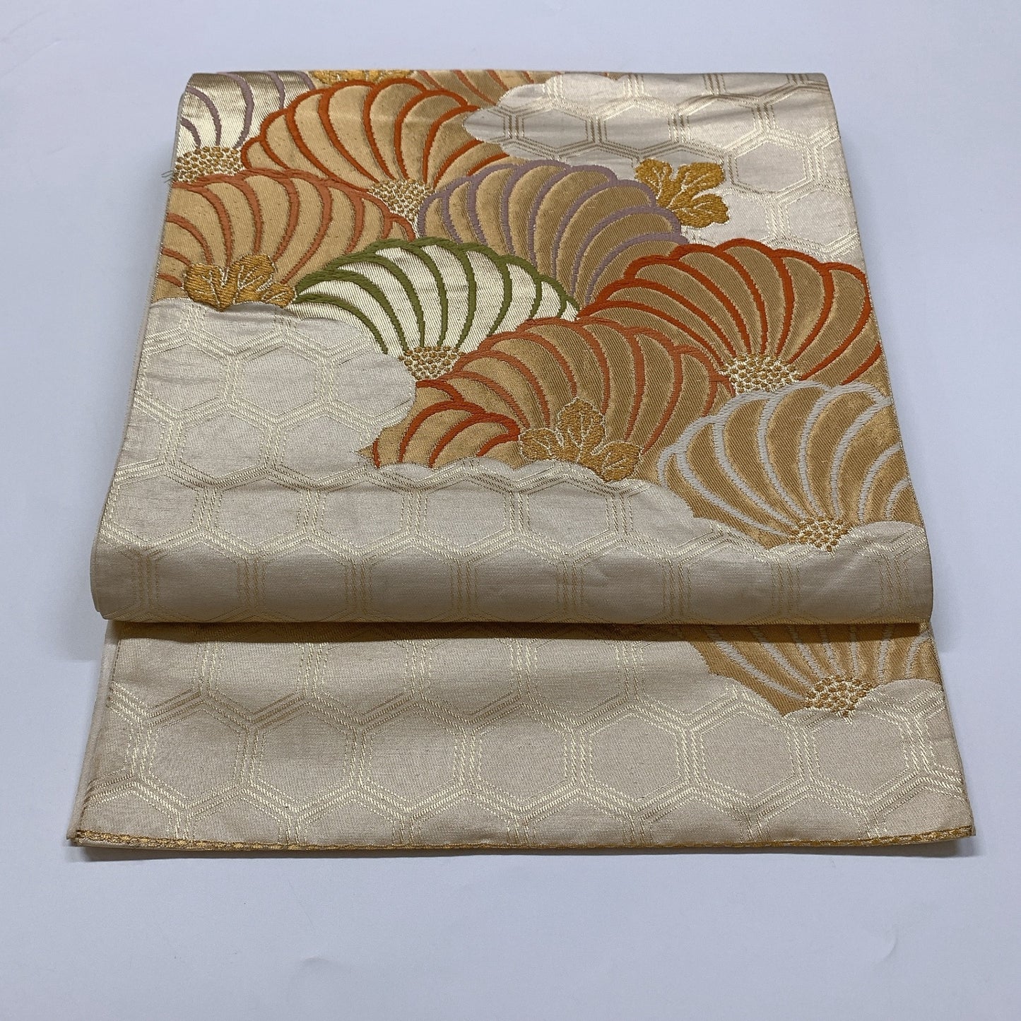 ［8962］袋帯 花青海波文様 金彩 六通 正絹 着物 フォーマル