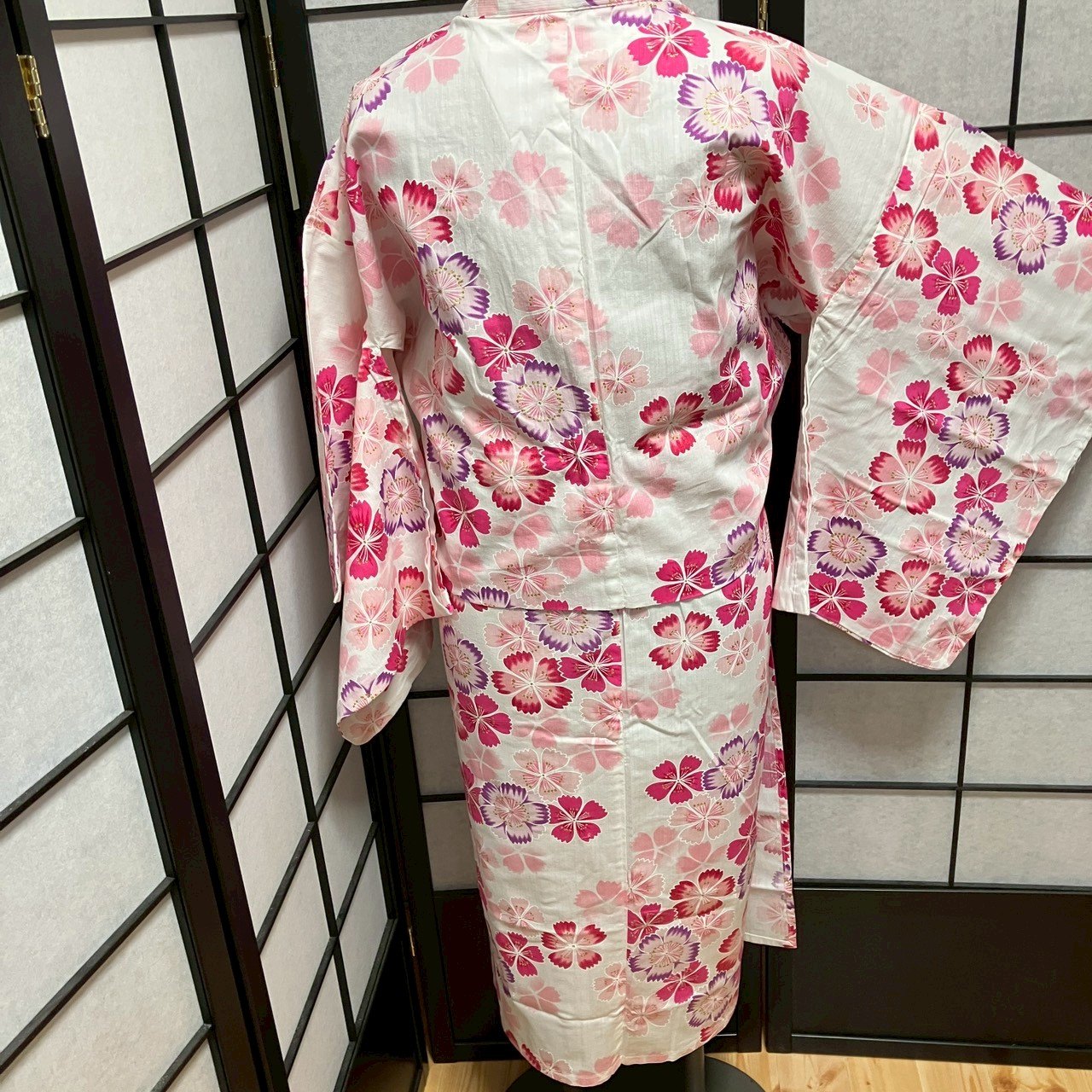 ［9118］浴衣 草花文様 金彩 綿 リメイク レディース ゆかた